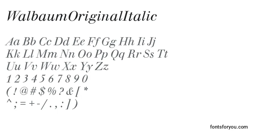 Czcionka WalbaumOriginalItalic – alfabet, cyfry, specjalne znaki