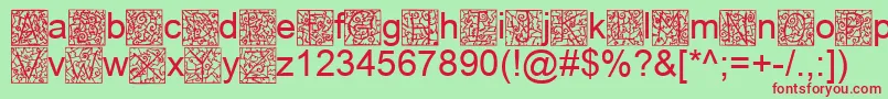 IronglassDropcaps-Schriftart – Rote Schriften auf grünem Hintergrund
