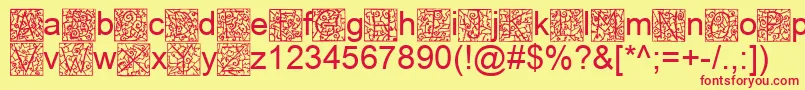 Fonte IronglassDropcaps – fontes vermelhas em um fundo amarelo
