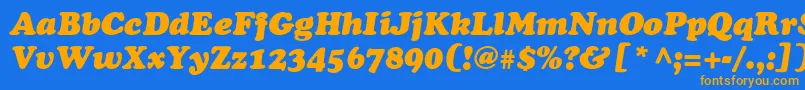 フォントAgcci – オレンジ色の文字が青い背景にあります。