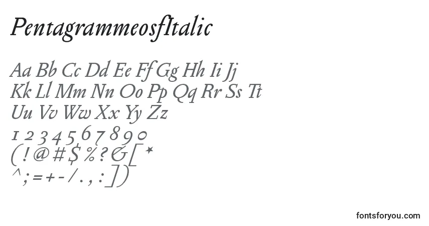 Schriftart PentagrammeosfItalic – Alphabet, Zahlen, spezielle Symbole