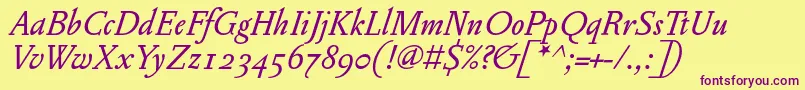 PentagrammeosfItalic Font – Purple Fonts on Yellow Background