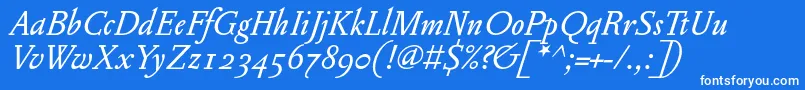 PentagrammeosfItalic-Schriftart – Weiße Schriften auf blauem Hintergrund