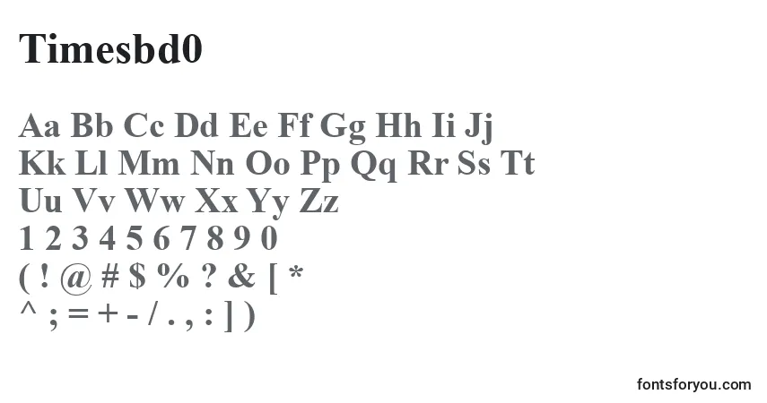 Czcionka Timesbd0 – alfabet, cyfry, specjalne znaki