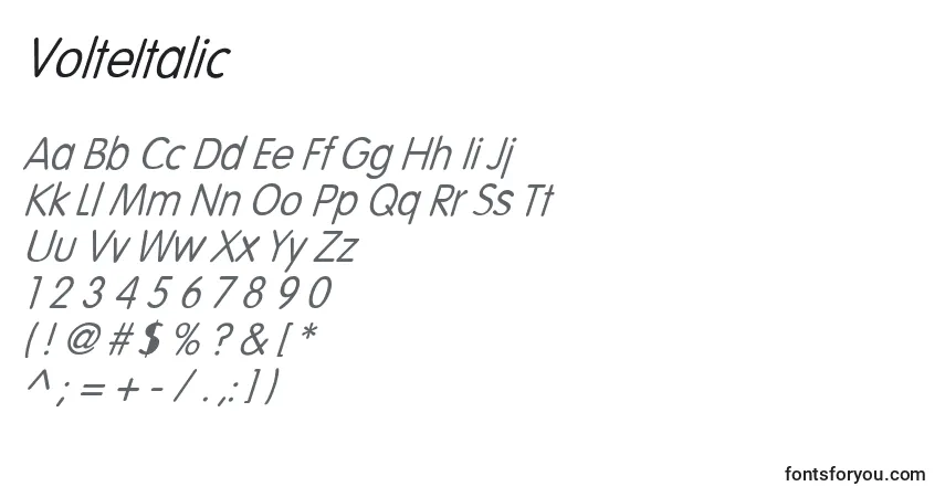 A fonte VolteItalic – alfabeto, números, caracteres especiais