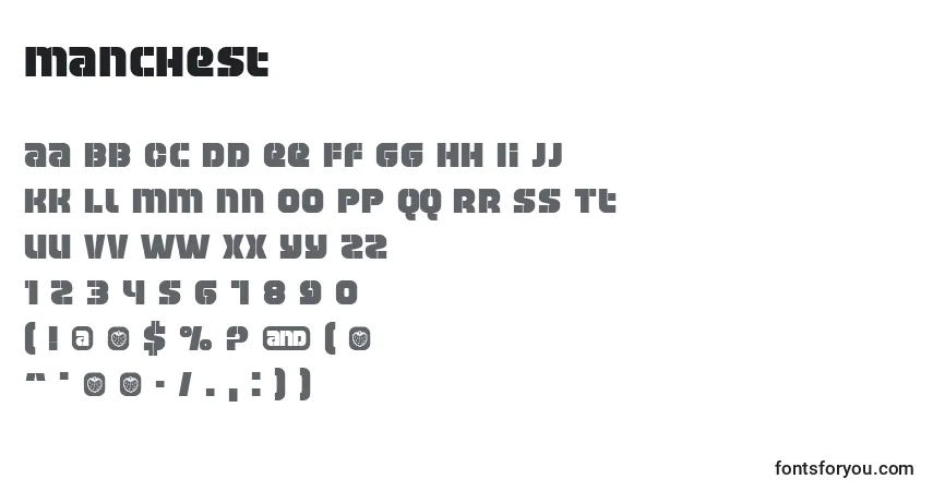 A fonte Manchest – alfabeto, números, caracteres especiais