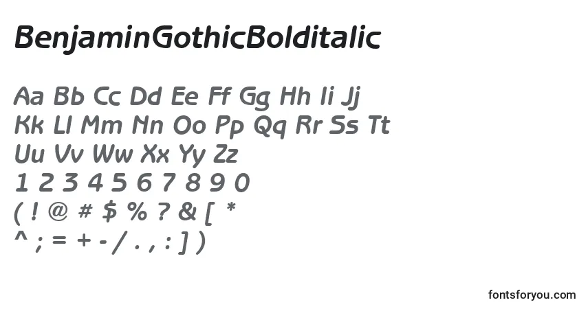 Шрифт BenjaminGothicBolditalic – алфавит, цифры, специальные символы