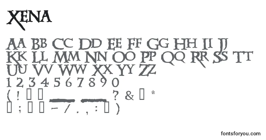 A fonte Xena – alfabeto, números, caracteres especiais
