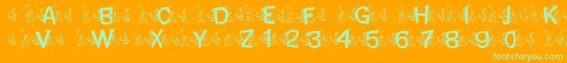 MtfBaseLeafy-Schriftart – Grüne Schriften auf orangefarbenem Hintergrund