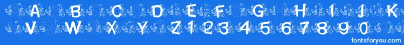 MtfBaseLeafy-Schriftart – Weiße Schriften auf blauem Hintergrund