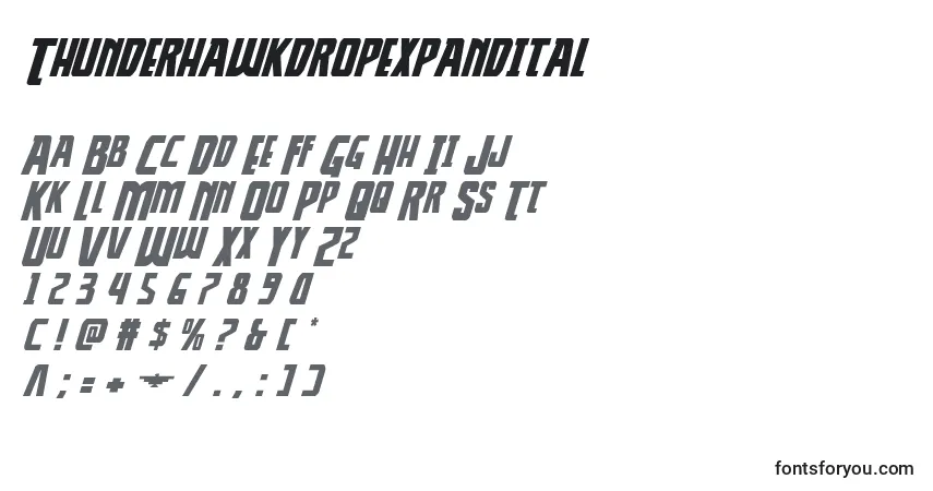 Шрифт Thunderhawkdropexpandital – алфавит, цифры, специальные символы