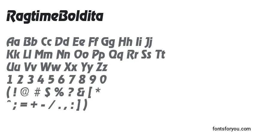 A fonte RagtimeBoldita – alfabeto, números, caracteres especiais
