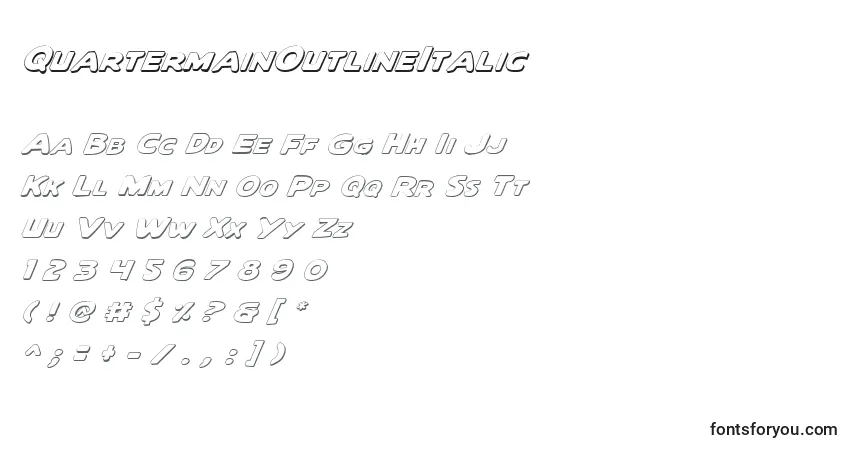Шрифт QuartermainOutlineItalic – алфавит, цифры, специальные символы