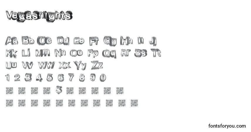 Czcionka Vegasnights – alfabet, cyfry, specjalne znaki