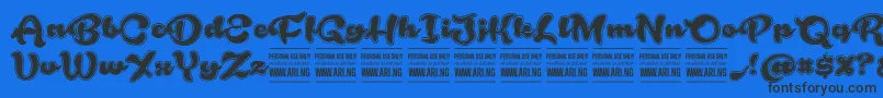 RoughrakoonPersonal-Schriftart – Schwarze Schriften auf blauem Hintergrund