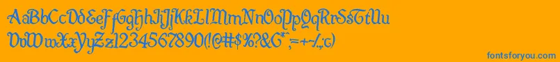 Quillswordrotate2-Schriftart – Blaue Schriften auf orangefarbenem Hintergrund