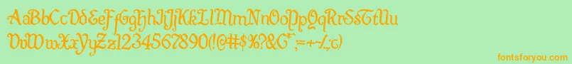 Quillswordrotate2-Schriftart – Orangefarbene Schriften auf grünem Hintergrund