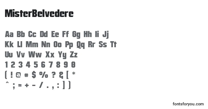 Czcionka MisterBelvedere – alfabet, cyfry, specjalne znaki