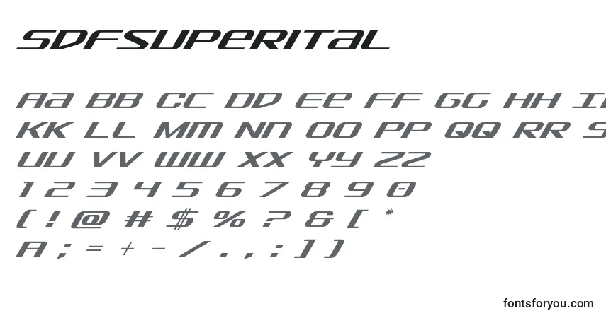A fonte Sdfsuperital – alfabeto, números, caracteres especiais
