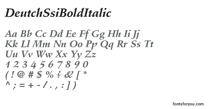 Czcionka DeutchSsiBoldItalic – alfabet, cyfry, specjalne znaki