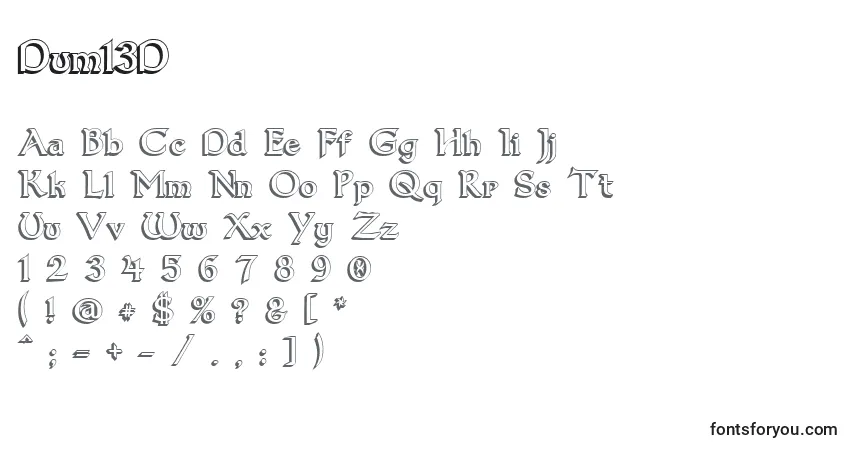 Schriftart Dum13D – Alphabet, Zahlen, spezielle Symbole