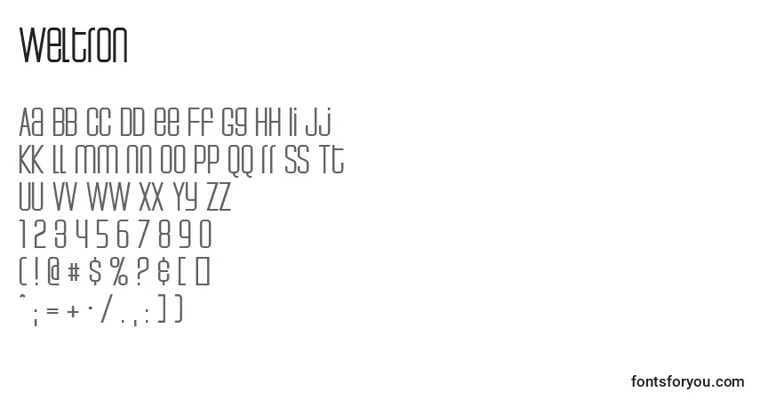 A fonte Weltron – alfabeto, números, caracteres especiais