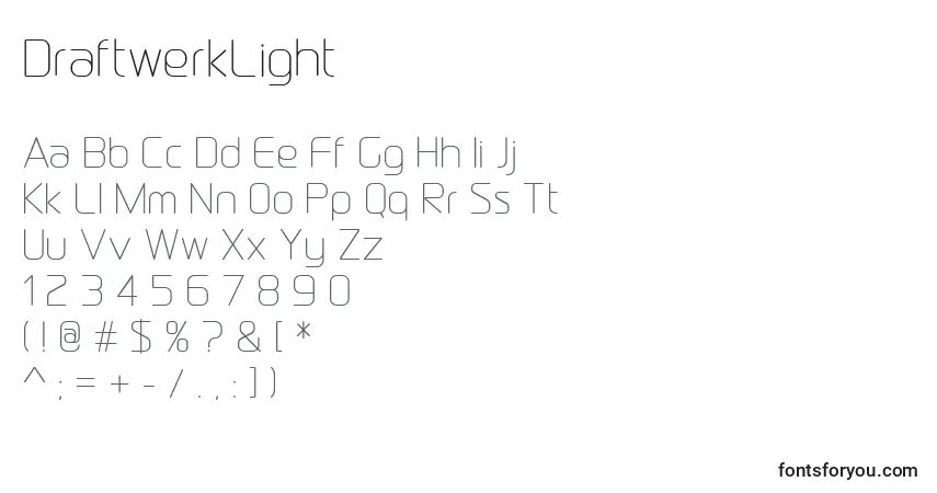 Czcionka DraftwerkLight – alfabet, cyfry, specjalne znaki