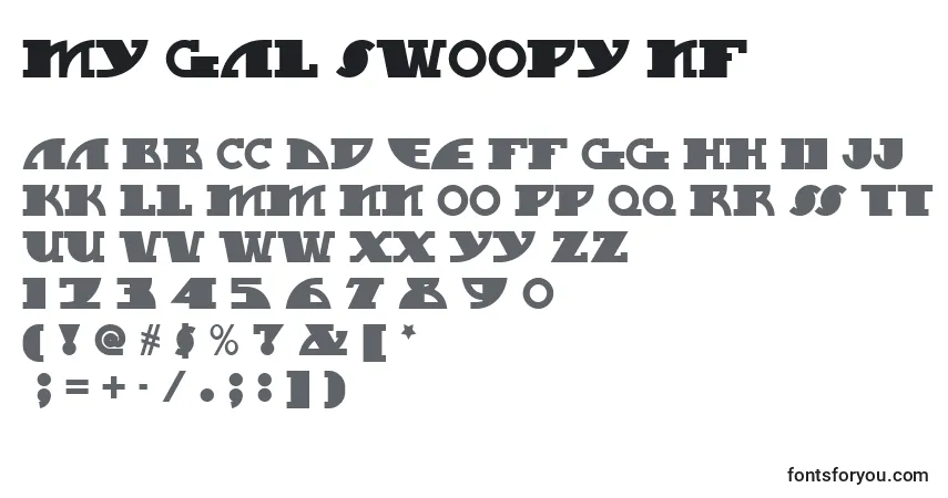 Schriftart My Gal Swoopy Nf – Alphabet, Zahlen, spezielle Symbole