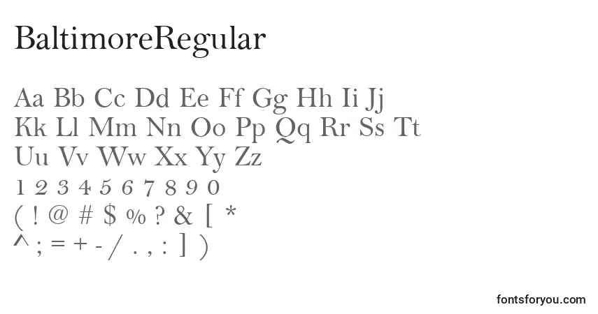 Schriftart BaltimoreRegular – Alphabet, Zahlen, spezielle Symbole