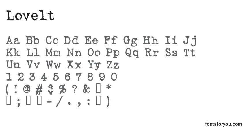 A fonte Lovelt – alfabeto, números, caracteres especiais