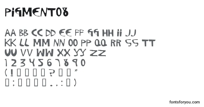 A fonte Pigment08 – alfabeto, números, caracteres especiais