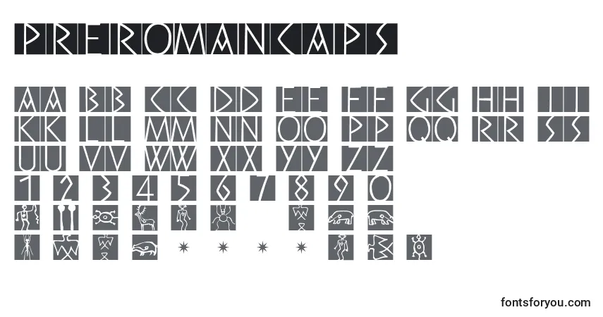 Schriftart Preromancaps – Alphabet, Zahlen, spezielle Symbole