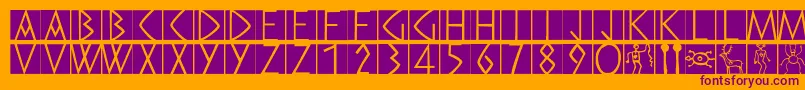 Czcionka Preromancaps – fioletowe czcionki na pomarańczowym tle
