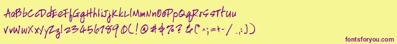 HandscriptuprightBold Font – Purple Fonts on Yellow Background