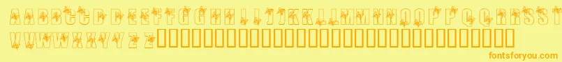 KrButterfly3-Schriftart – Orangefarbene Schriften auf gelbem Hintergrund