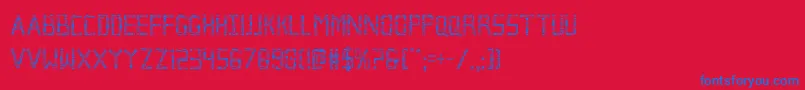 Fonte Brokencyborgcond – fontes azuis em um fundo vermelho