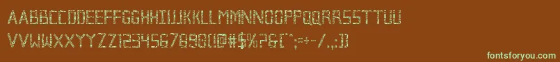フォントBrokencyborgcond – 緑色の文字が茶色の背景にあります。