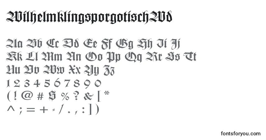 A fonte WilhelmklingsporgotischWd – alfabeto, números, caracteres especiais