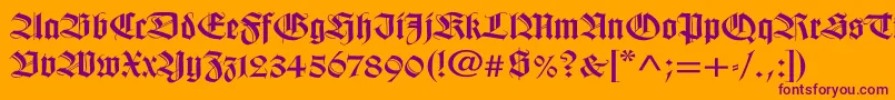 WilhelmklingsporgotischWd-Schriftart – Violette Schriften auf orangefarbenem Hintergrund