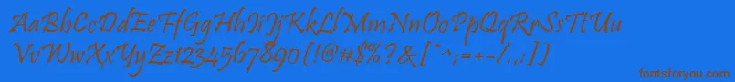 フォントPristina – 茶色の文字が青い背景にあります。