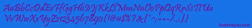 Pristina-Schriftart – Violette Schriften auf blauem Hintergrund