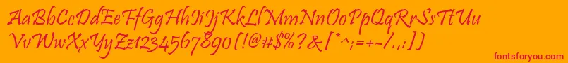 Pristina-Schriftart – Rote Schriften auf orangefarbenem Hintergrund