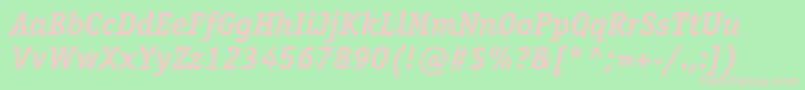 OfficinaserifcBolditalic-fontti – vaaleanpunaiset fontit vihreällä taustalla
