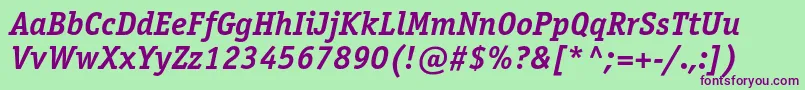 OfficinaserifcBolditalic Font – Purple Fonts on Green Background