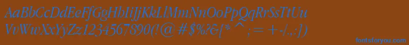 AppleGaramondLightItalic-Schriftart – Blaue Schriften auf braunem Hintergrund