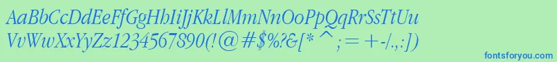 Шрифт AppleGaramondLightItalic – синие шрифты на зелёном фоне