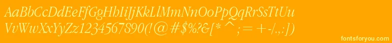 AppleGaramondLightItalic-Schriftart – Gelbe Schriften auf orangefarbenem Hintergrund