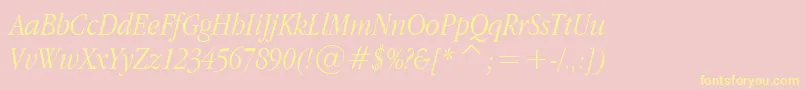 Fonte AppleGaramondLightItalic – fontes amarelas em um fundo rosa