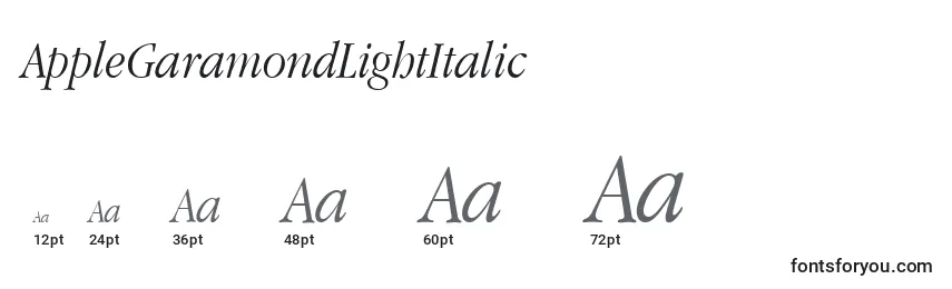 AppleGaramondLightItalic Font Sizes