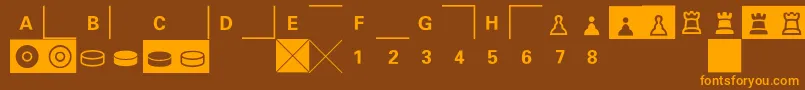 E2e4-fontti – oranssit fontit ruskealla taustalla
